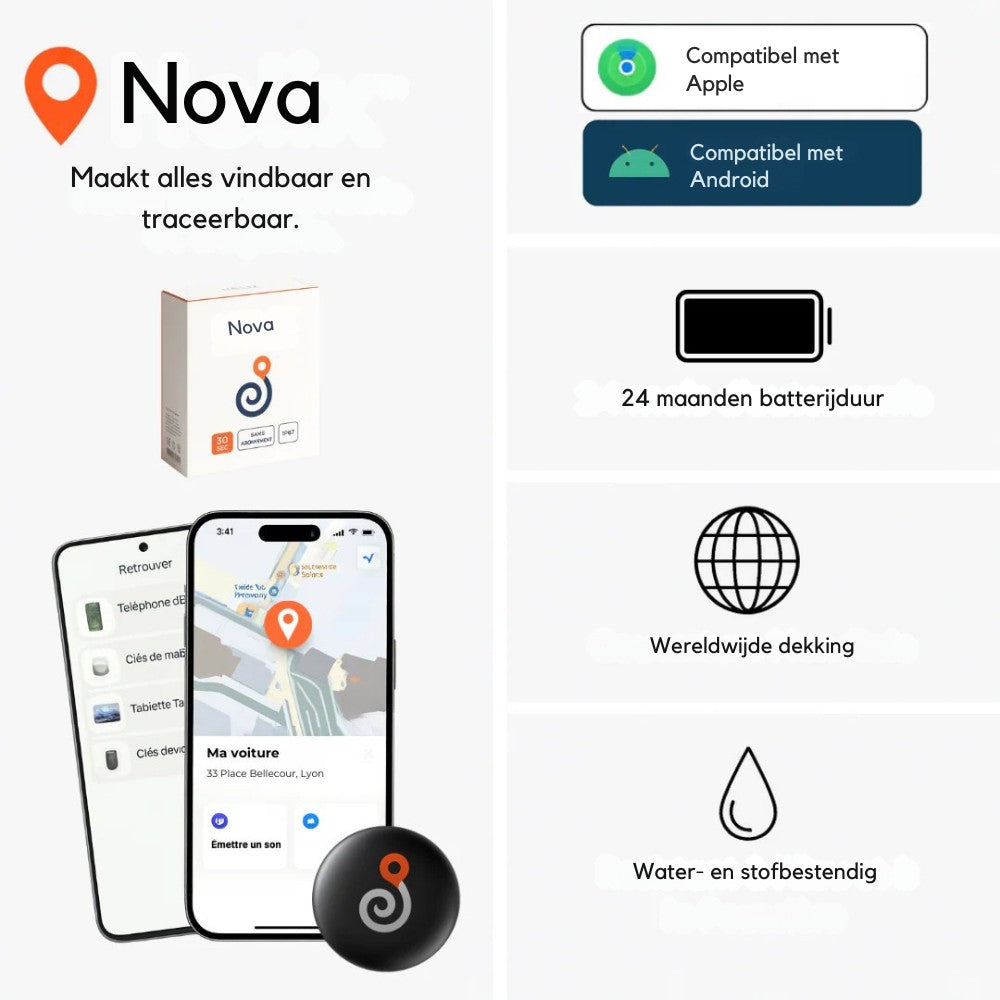 Nova™ GP90 – GPS-tracker zonder abonnement (Android/Apple)